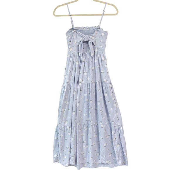 Hollister Floral Smocked Tiered Tie Back Midi Dress Sz S - Picture 3 of 14